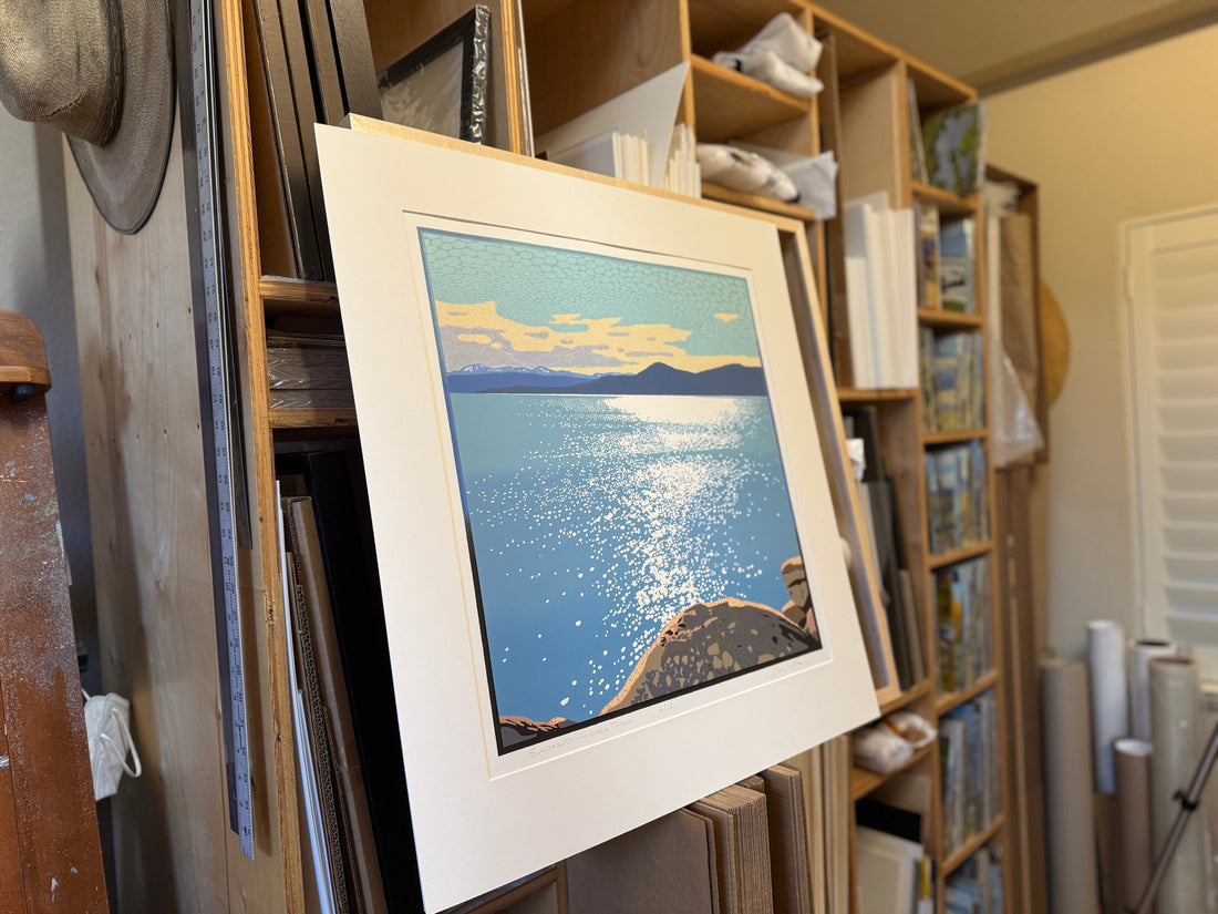 Craig Mitchell Lake Tahoe block art in his Reno studio