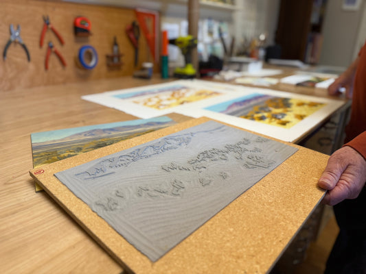 Craig Mitchell Nevada and Lake Tahoe block printing in process