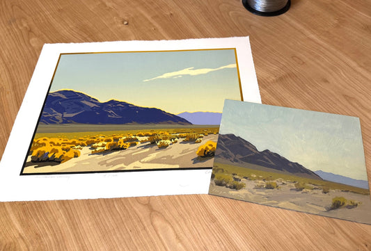 Amargosa Valley artwork, painting and block print by Nevada artist Craig Mitchell