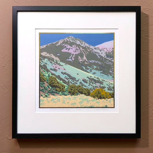 Vibrant artwork of Toiyabe Range shown matted and framed
